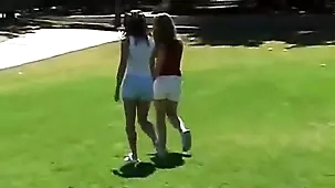 Blonde and brunette BFFs have outdoor lesbian sex