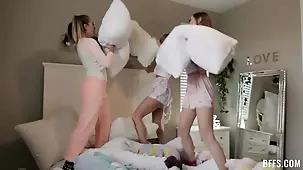 Four blonde babes go wild in a raunchy sleepover