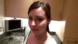 Young white girl receives anal in kitchen POV